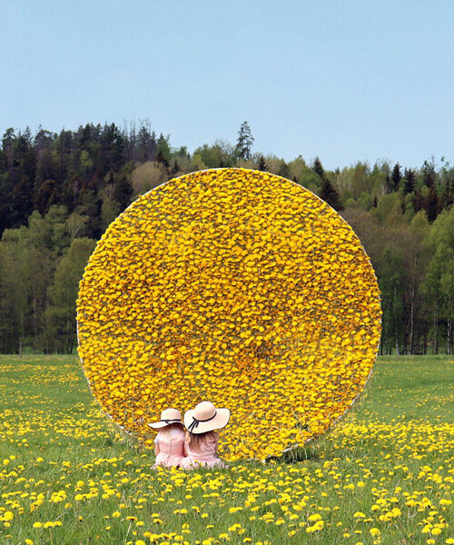 ulf mejergren crafts picnic hut from thousands of hand-picked dandelions in swedish fields
